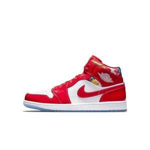 Jordan 1 Red and White Mid-Top Barcelona Sneakers